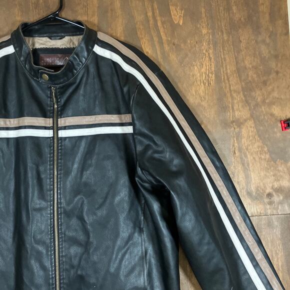 Whispering Smith Mens Jacket Black Stripes Full Zip Faux Leather Motorcycle XL - Picture 5 of 11